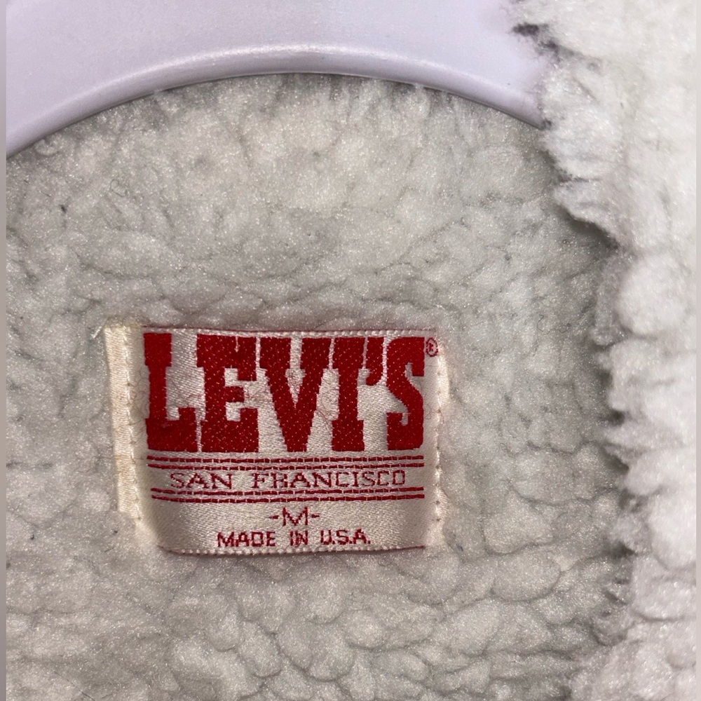 Vintage 1980's Levi's Denim Sherpa Fur Lined Trucker Jean Jacket Unisex Medium - Picture 11 of 16